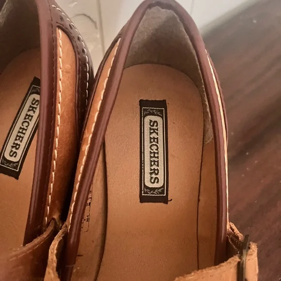 VTG Skechers Wedge Chunky Y2K Academia Mary Jane’s Platforms 8 tan and brown - Picture 5 of 7